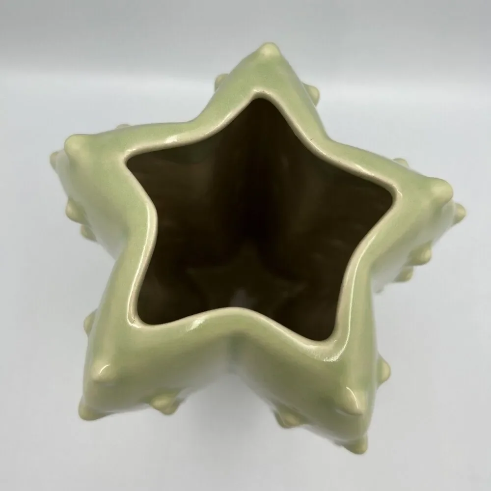 Ceramic Cactus Vase Sage Green Spiky Textured Boho Decor Glossy 9.4in Tall